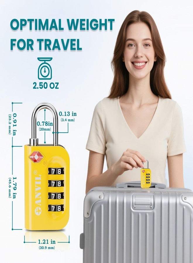 ANVIL TSA Approved Luggage Lock - 4 Digit Combination, 10,000 Combinations, Easy-Read Password Window, Travel Lock for Suitcases, Backpacks, Gym & Student Lockers, Baggage (Yellow 6 Pack) - Image 5